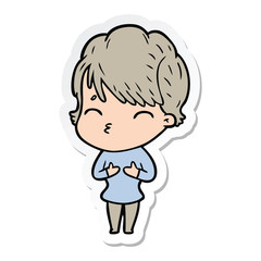 sticker of a cartoon woman thinking