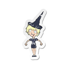 retro distressed sticker of a cartoon halloween witch