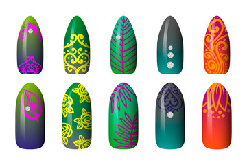 set of colored painted neon nail stickers. manicure art. nail polish. isolated on a white background