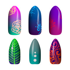 set of colored painted neon nail stickers. manicure art. nail polish. isolated on a white background