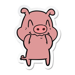 Fototapeta na wymiar sticker of a nervous cartoon pig