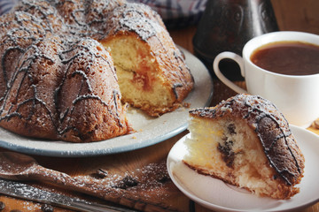 A biscuit cake with chocolate