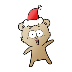 laughing teddy  bear gradient cartoon of a wearing santa hat