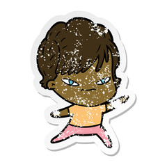 distressed sticker of a cartoon happy woman