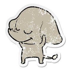 distressed sticker of a cartoon smiling elephant
