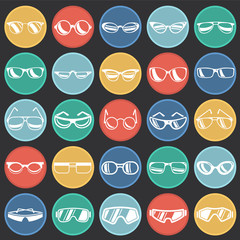 Eyeglasses icons set on colro circles black background for graphic and web design, Modern simple vector sign. Internet concept. Trendy symbol for website design web button or mobile app
