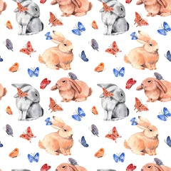 Wallpaper murals Rabbit Watercolor pattern with cute Easter bunnies. Happy Easter.