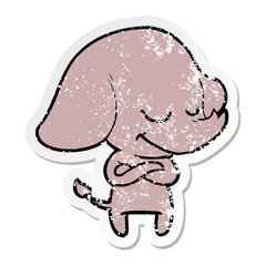distressed sticker of a cartoon smiling elephant