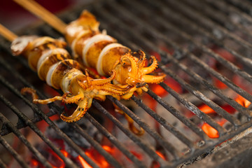 Thai street food, grilled squid