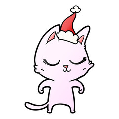 calm gradient cartoon of a cat wearing santa hat