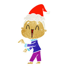 retro cartoon of a happy old lady wearing santa hat
