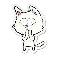 distressed sticker of a cartoon cat