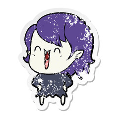 distressed sticker of a cute cartoon happy vampire girl