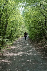 A person walks in the park in fresh air.