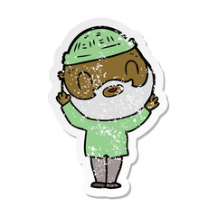 distressed sticker of a cartoon bearded man