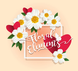 Floral Elements and Background With Love Heart