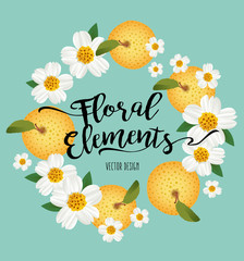 Floral Elements and Background With Fruit and Floral Wreath