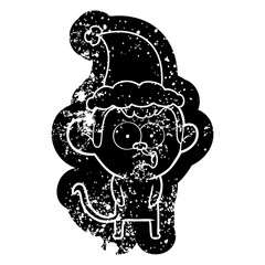 cartoon distressed icon of a hooting monkey wearing santa hat