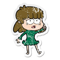 distressed sticker of a cartoon tired woman