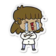 sticker of a cartoon woman in tears