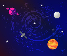 Naklejka premium Space flat background with planets and stars