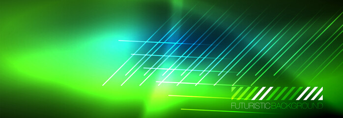 Neon glowing techno lines, hi-tech futuristic abstract background template with lines