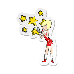 retro distressed sticker of a cartoon woman applying lipstick