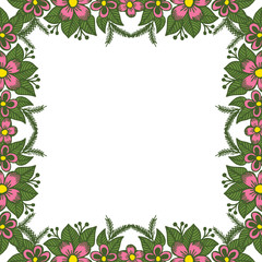 Vector illustration white background with floral frame hand drawn