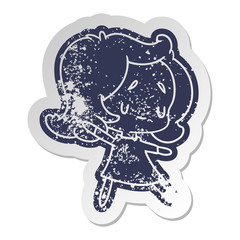 distressed old sticker of a cute kawaii girl