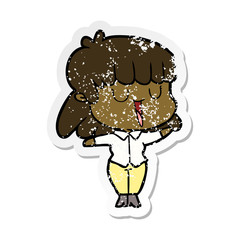 distressed sticker of a cartoon woman