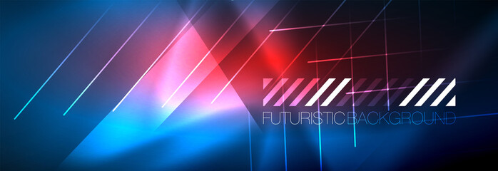 Neon glowing techno lines, hi-tech futuristic abstract background template with lines