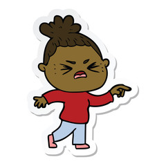 sticker of a cartoon angry woman
