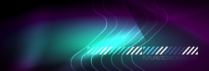 Naklejka premium Glowing neon abstract lines, techno futuristic template