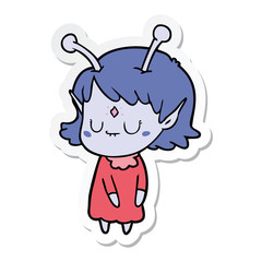 sticker of a cartoon alien girl