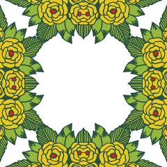 Vector illustration yellow floral frame blooms hand drawn