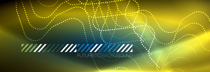 Neon glowing techno lines, hi-tech futuristic abstract background template with square shapes