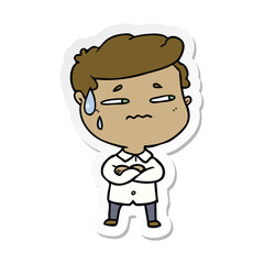 sticker of a cartoon anxious man