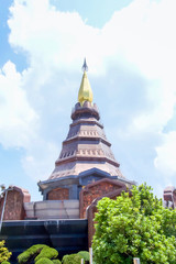 The Great Holy Relics Pagoda Nabhamethanidol or Phra Maha Dhatu Nabhamethanidol at Doi Inthanon National Park, Chiang Mai, Thailand. Landscape of Highest mountain in Thailand.