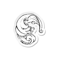 retro distressed sticker of a traditional hand drawn floral swirl