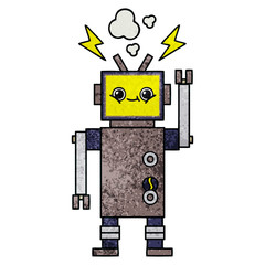 retro grunge texture cartoon happy robot