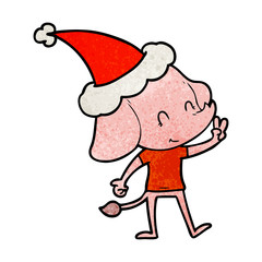cute textured cartoon of a elephant wearing santa hat