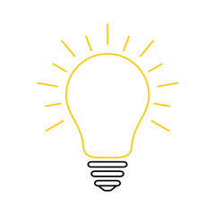 Abstract light bulb icon with rays, idea and creativity symbol, modern thin line art