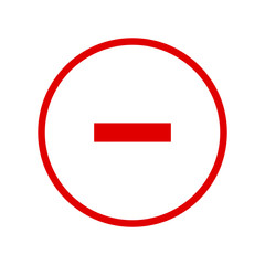Round red minus sign line icon, button, negative symbol on white background