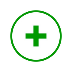 Obraz premium Round green plus sign line icon, button, positive symbol on white background