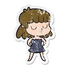 distressed sticker of a cartoon indifferent woman