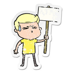 distressed sticker of a cartoon man sweating