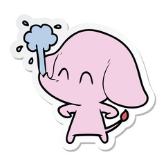 sticker of a cute cartoon elephant spouting water