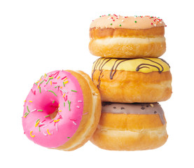 Delicious colorful donuts isolated on white background