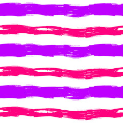 Vector Seamless Stripes Pattern, Bright Colors, Purple and Pink Brush Strokes on White Background.
