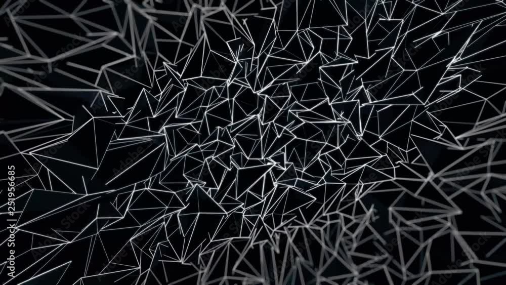 Poster abstract animation of black and white triangles rotation on a black background. loop animation.